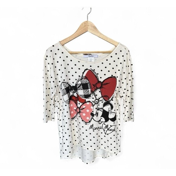 Disney Parks Minnie Mouse Bow Top Women's Approx Large White Black Polka Dots - Picture 7 of 7